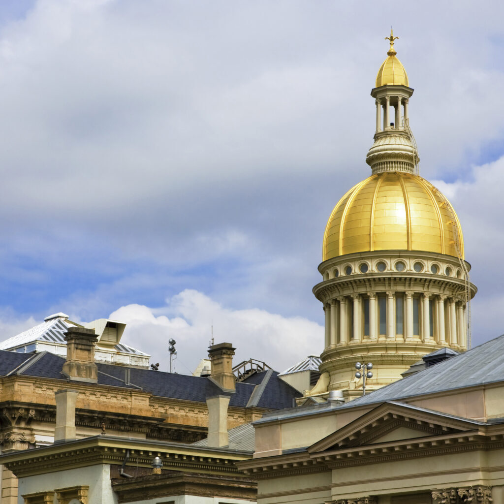 A closeup of New Jersey's State House dome and top of State House